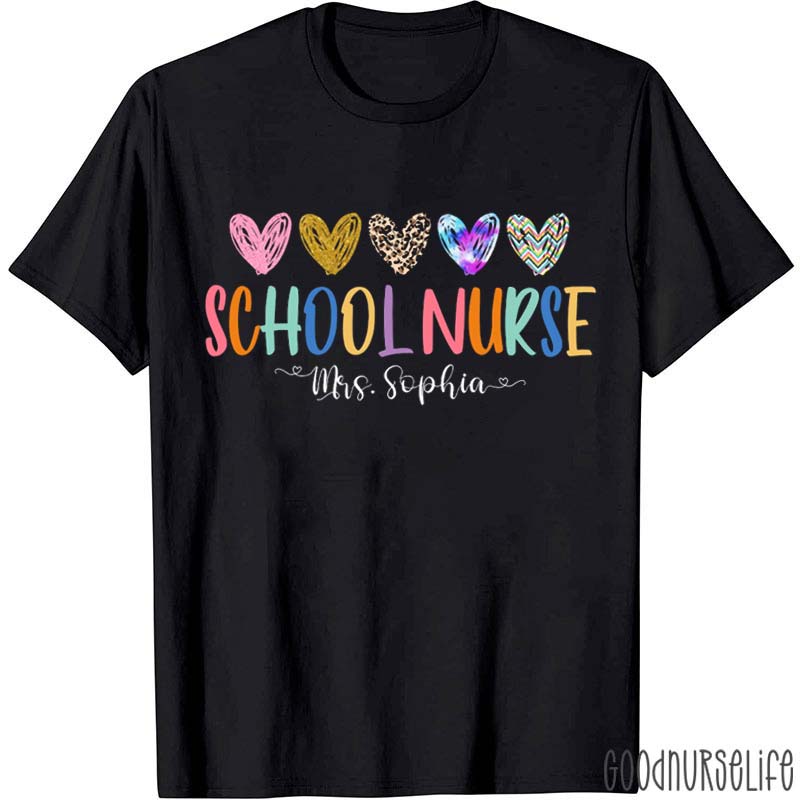 Colorful Hearts School Nurse T-Shirt