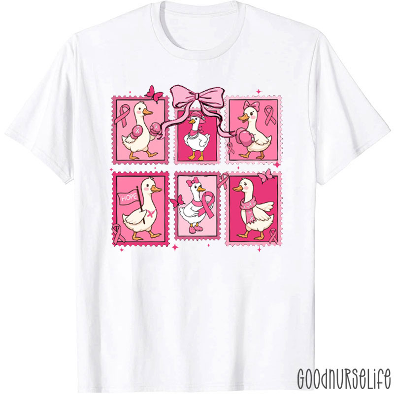 Pink Ribbon Duck For Breast Cancer Nurse T-Shirt