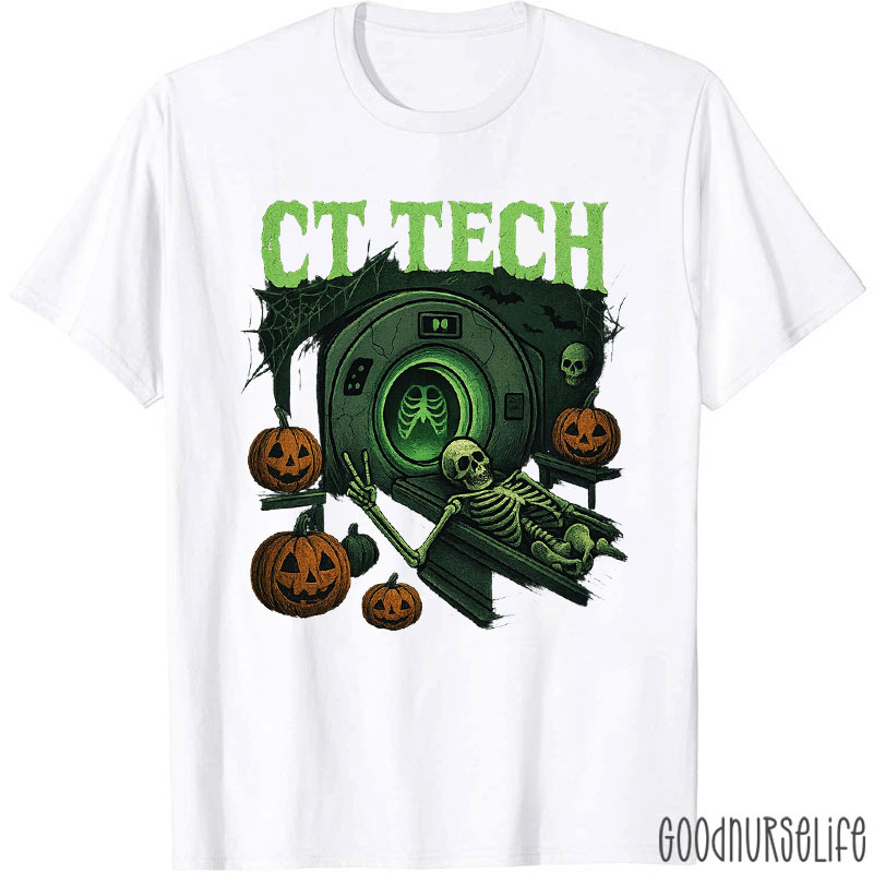 CT Tech With Spooky Skeleton And Pumpkins T-Shirt