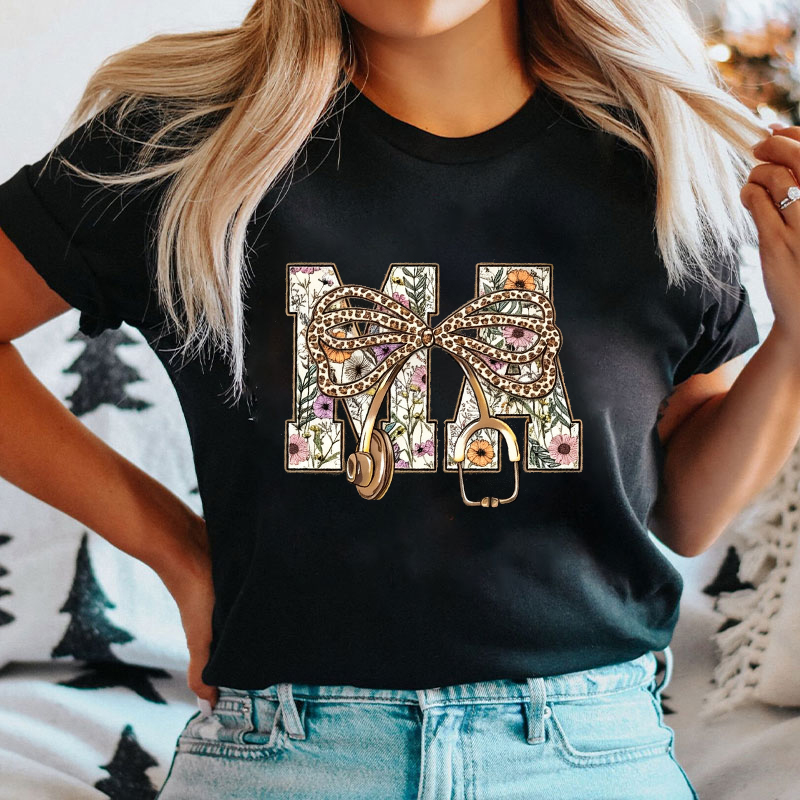 Personalized Nurse Floral Coquette Bow Nurse T-Shirt