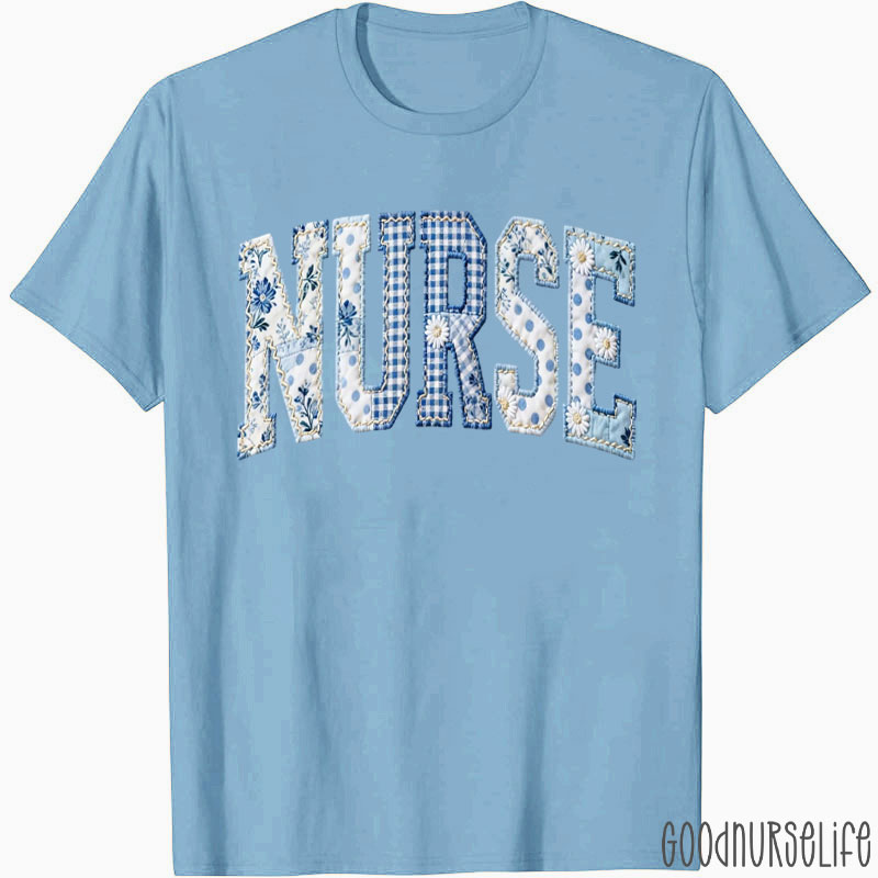 Faux Patchwork Floral Toile Nurse T-Shirt