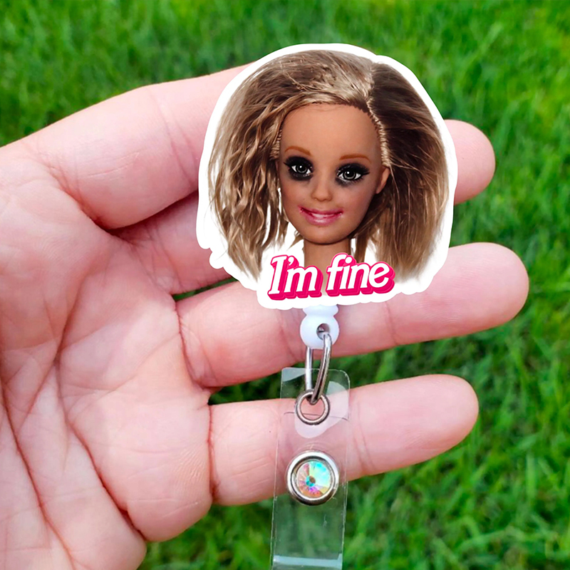 Busted Doll I'm Fine Nurse Badge Reel