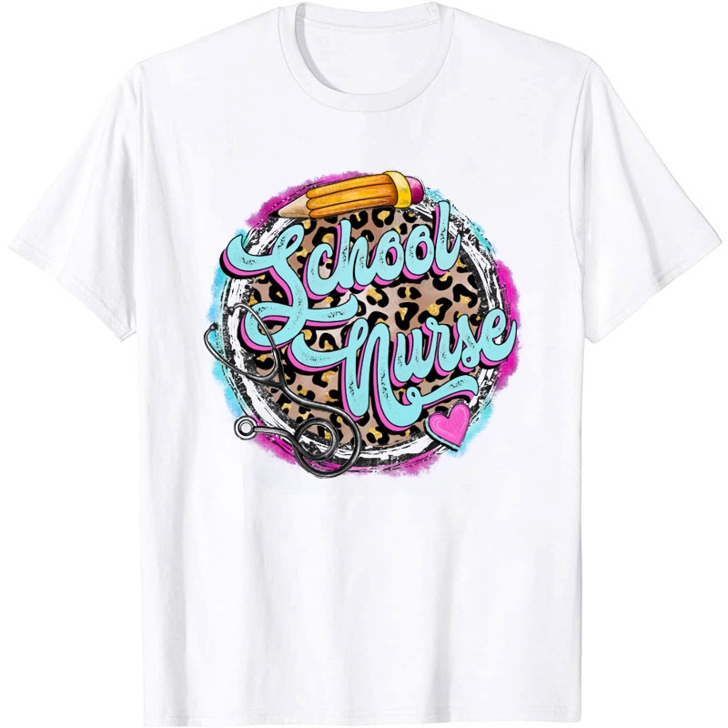 Leopard Print School Nurse T-Shirt