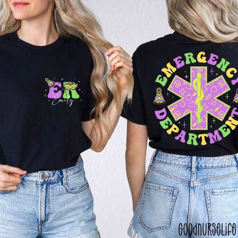 Personalized Mardi Gras Emergency Department Two Sided T-Shirt