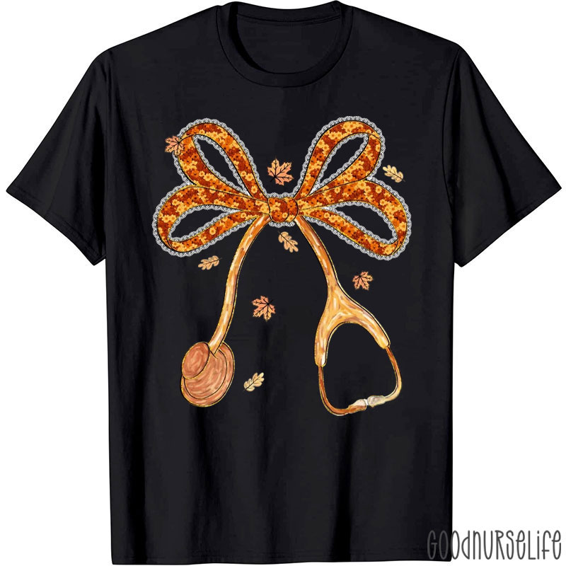 Floral Coquette Fall Stethoscope Nurse T-Shirt