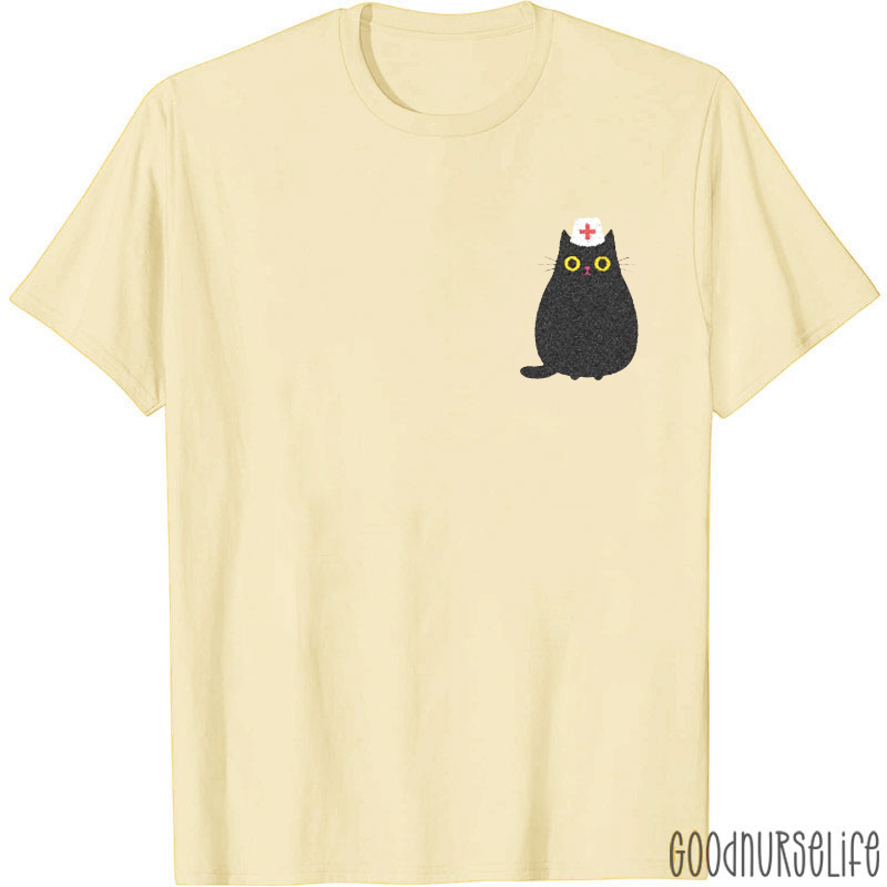Cute Black Cat With Nurse Cap Nurse T-shirt