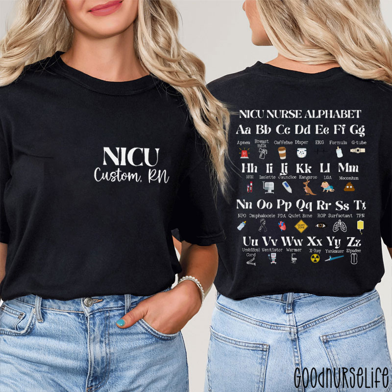 Personalized Nicu Nurse Alphabet Nurse Two Sided T-Shirt