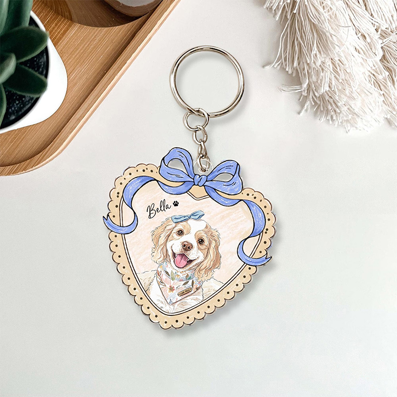 Personalized Pet Portrait Coquette Bow Nurse Keychain