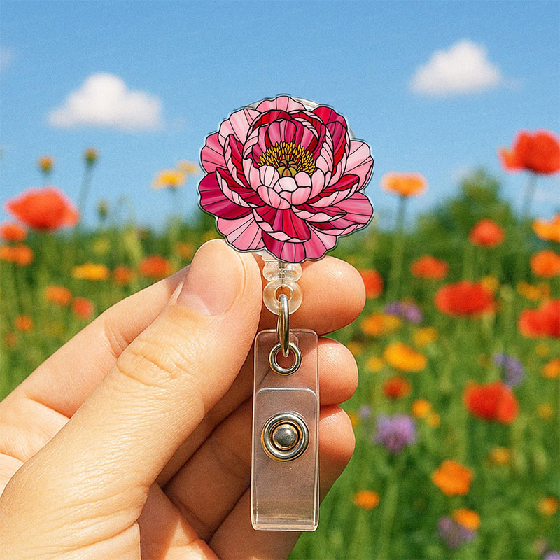 Peony Floral Badge Reel