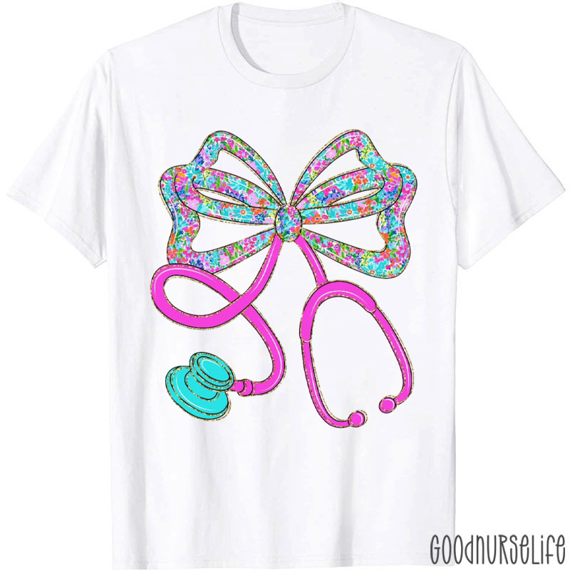 Floral Stethoscope Nurse Bow Nursing Sublimation Nurse T-Shirt