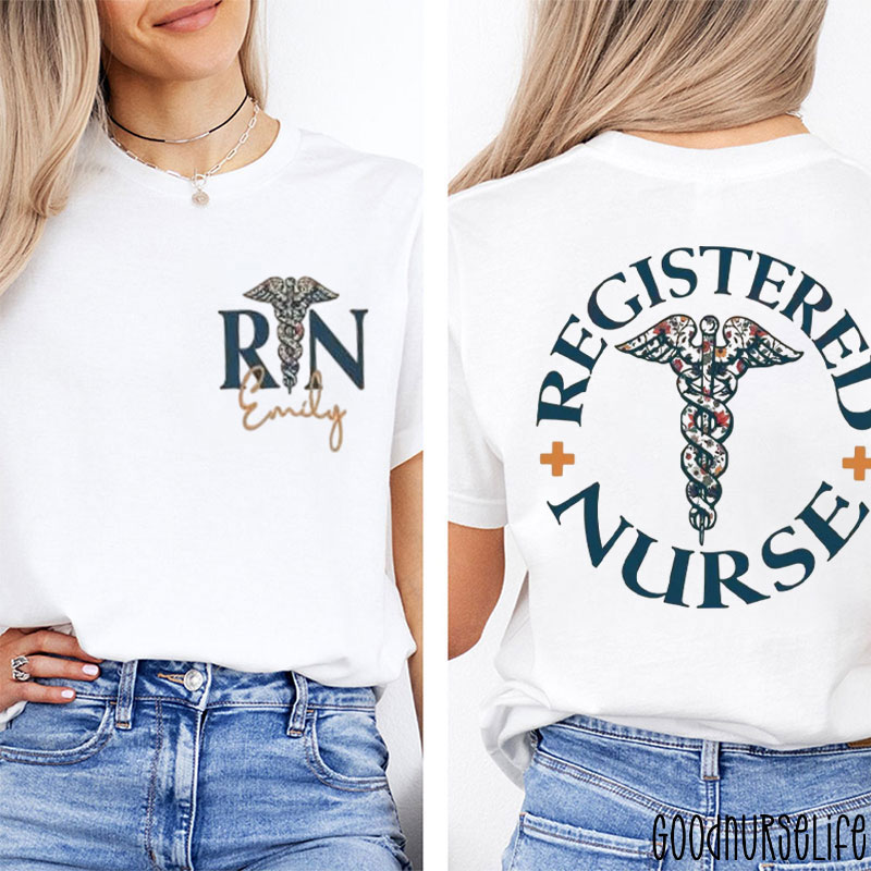 Personalized RN Registered Nurse Snake Nurse Two Sided T-Shirt