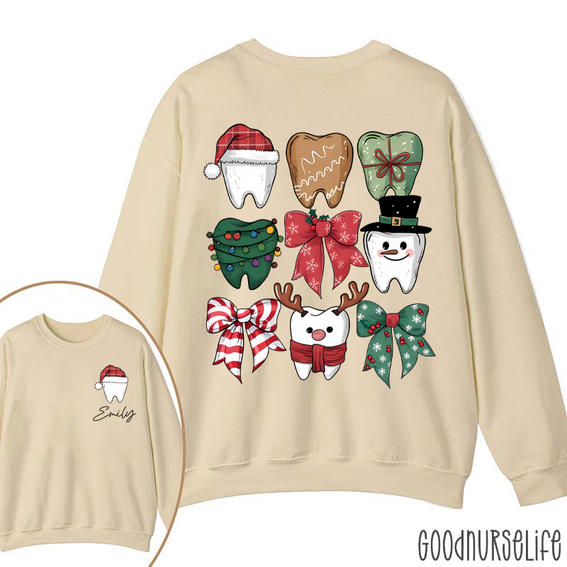 Personalized Christmas Dental Festive Tooth Nurse Two Sided Sweatshirt