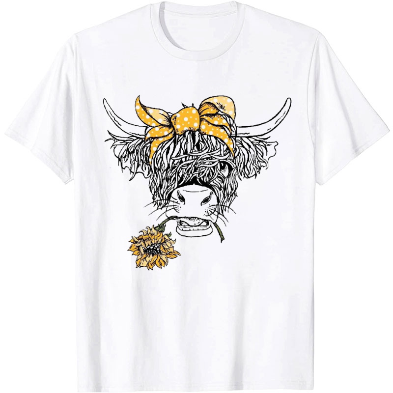 Highland Longhorn Cow With Sunflowers T-Shirt