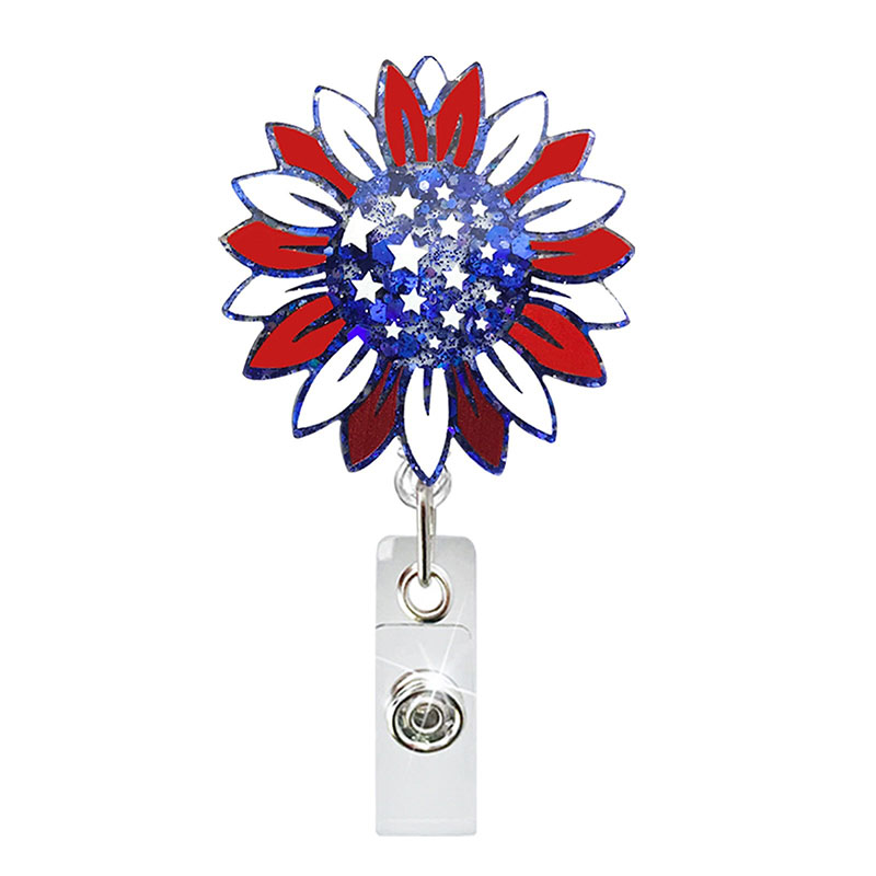 American Flag Sunflower Badge Reel