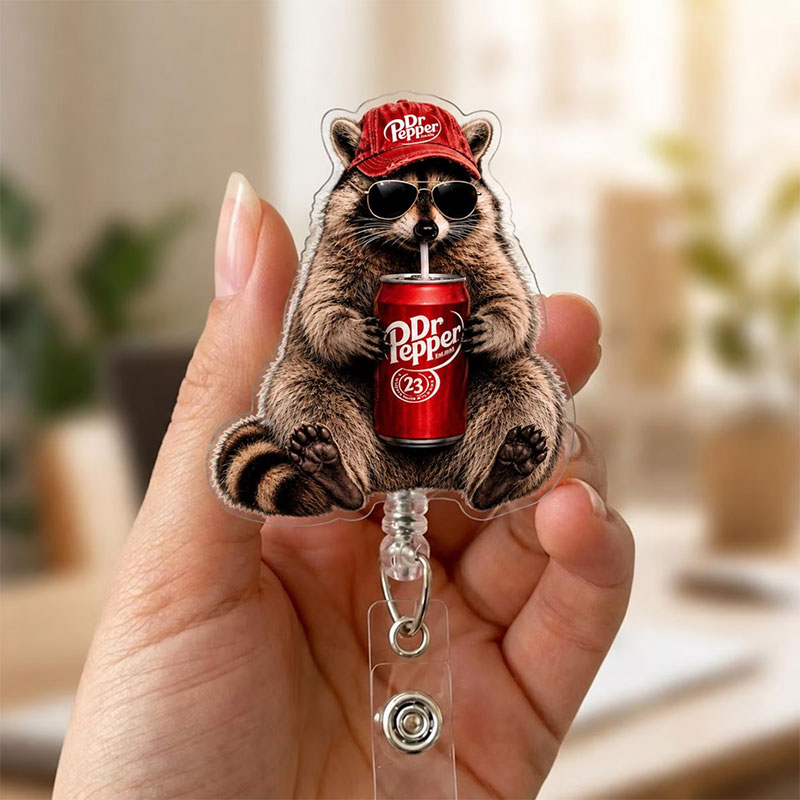 Funny Raccoon Diet Coke Badge Reel