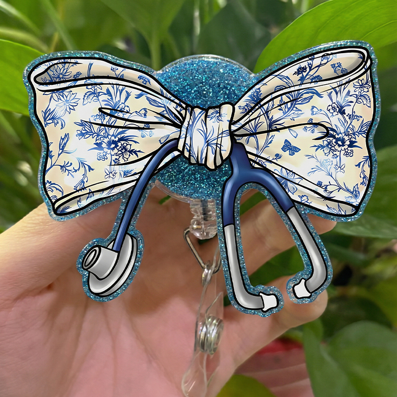 Blue And White Porcelain Bow Tie Badge Reel