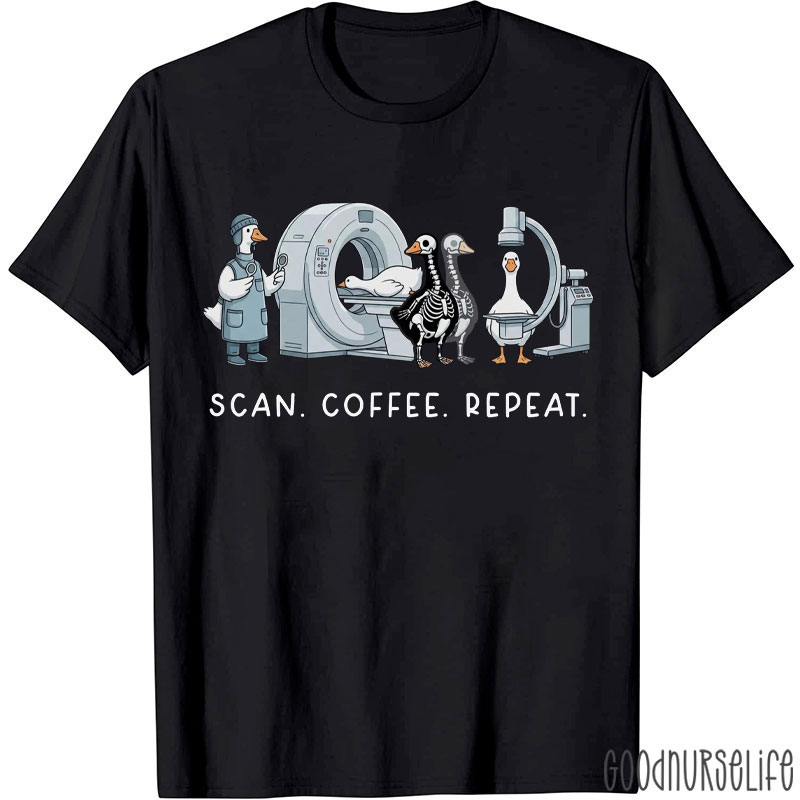 Scan Coffee Repeat Life In Radiology T-shirt