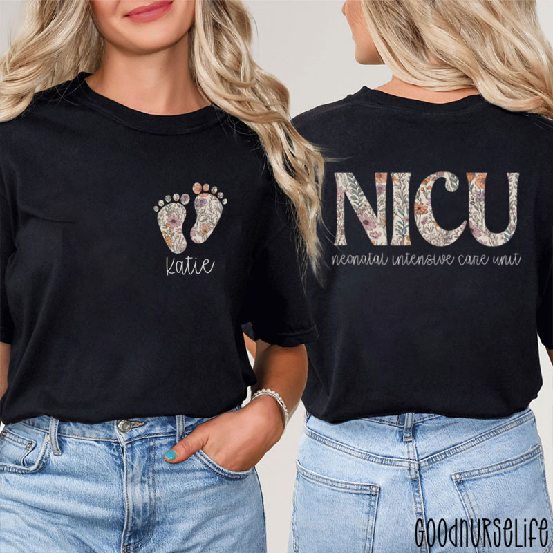Personalized NICU Neonatal Intensive Care Unit Nurse Two Sided T-Shirt