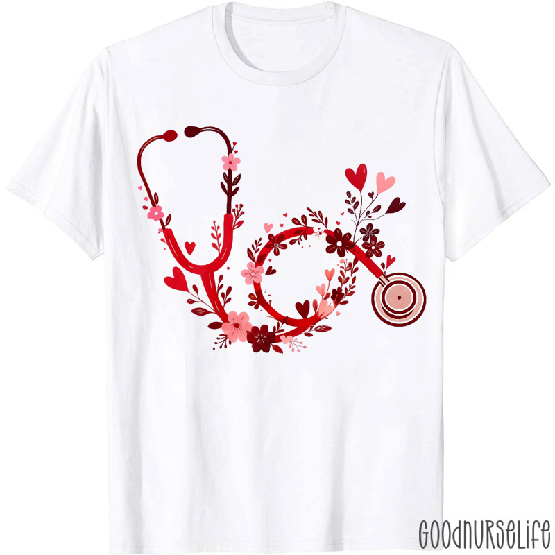 Floral Nurse Stethoscope Valentine Nurse T-shirt