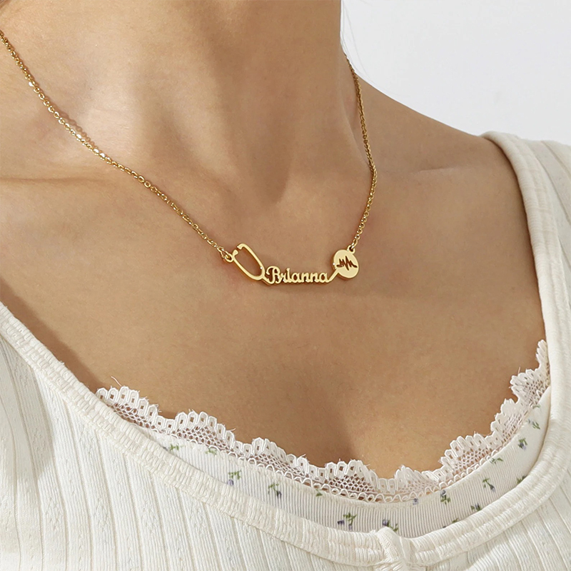 Personalized Name Stethoscope Electrocardiogram Nurse Necklace