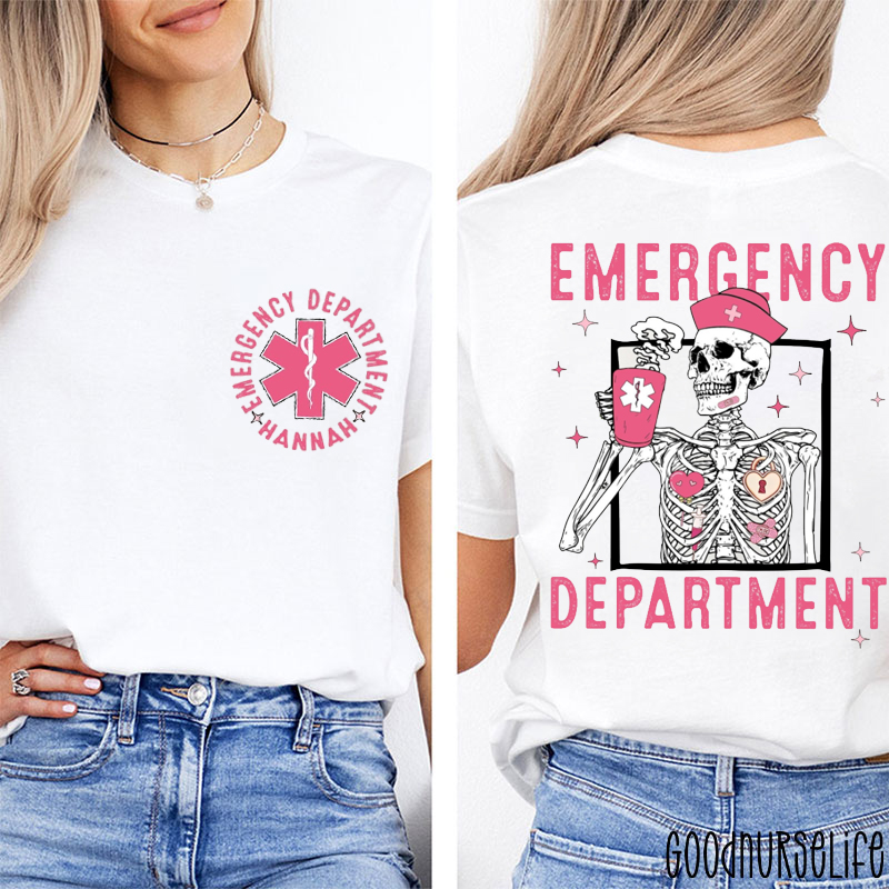 Personalized Valentine Skeleton Emergency Department Two Sided T-Shirt