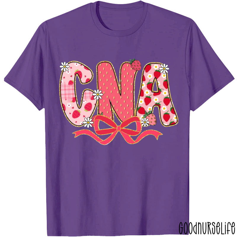 Personalized Strawberry Glitter Coquette Bow Nurse T-Shirt