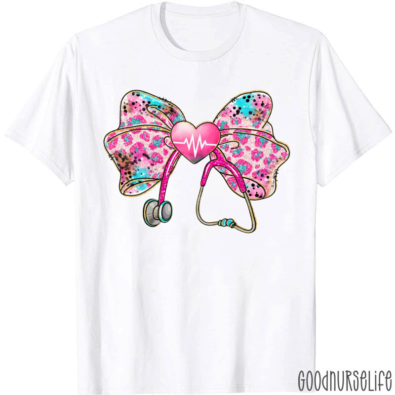 Funny Leopard Nurse Stethoscope Bow Nurse T-Shirt