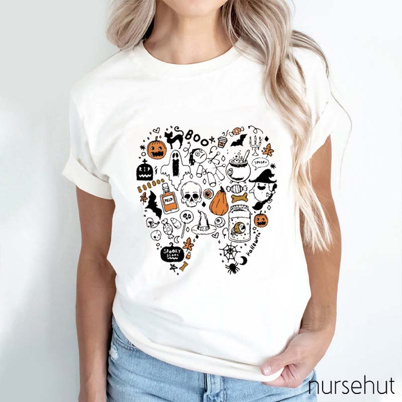 Boo Halloween Teeth Nurse T-Shirt