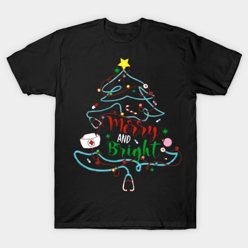 Merry And Bright Stethoscope Nurse T-Shirt