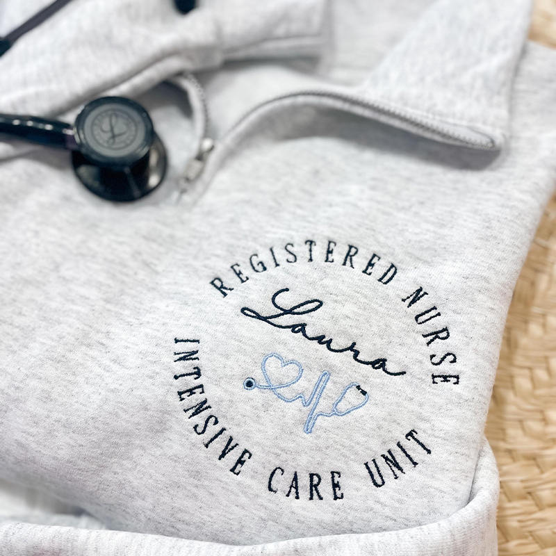 Personalized Embroidered Name And Job Title Nurse Quarter Zip Sweatshirt