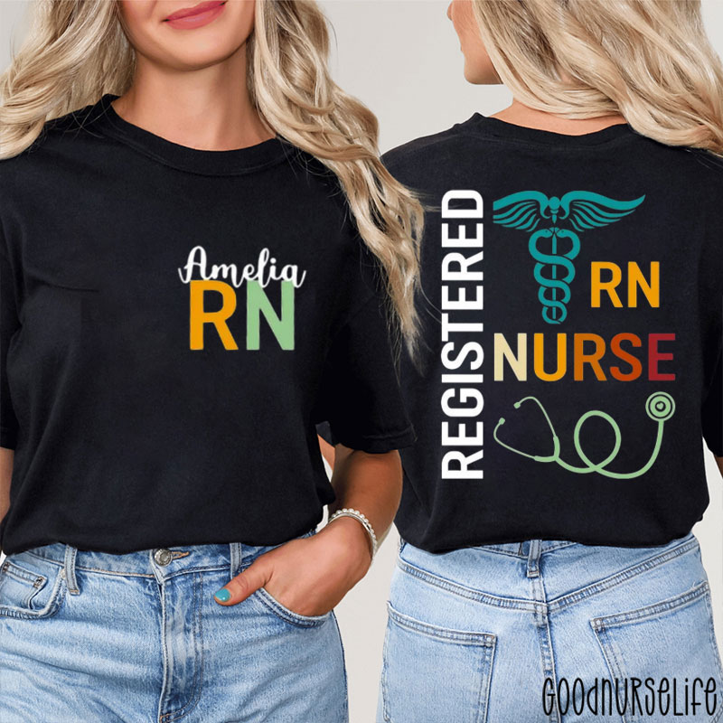 Personalized Name Stethoscope RN Nurse Two Sided T-Shirt