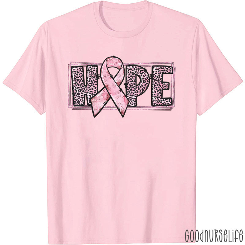 Leopard Print Hope Breast Cancer Ribbon Design T-Shirt