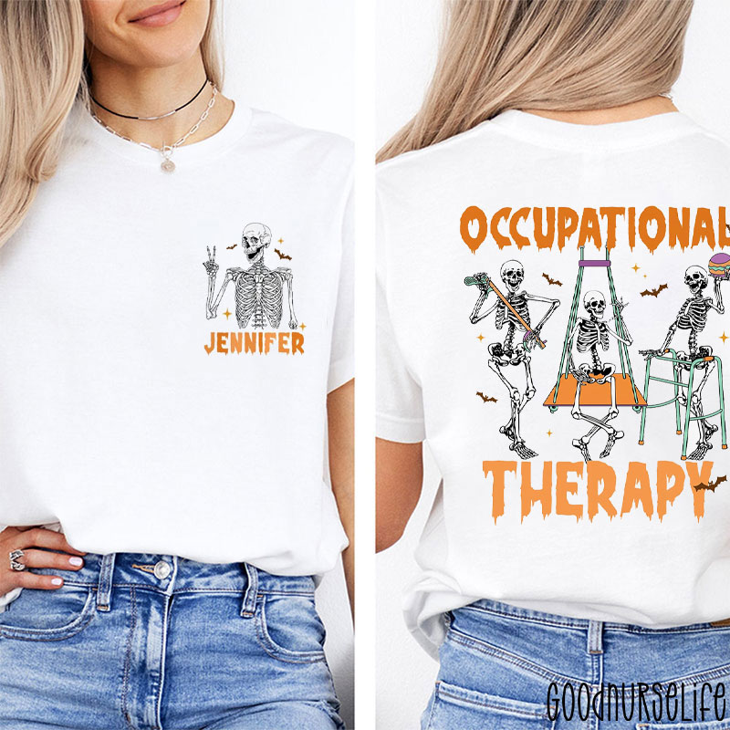 Personalized Spooky Skeleton Occupational Therapy Two Sided T-Shirt