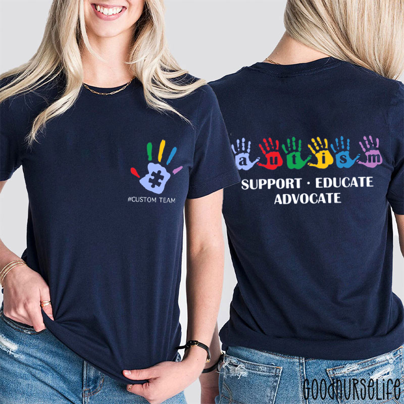 Personalized Support Educate Advocate Autism Colorful Puzzle Two Sided T-Shirt