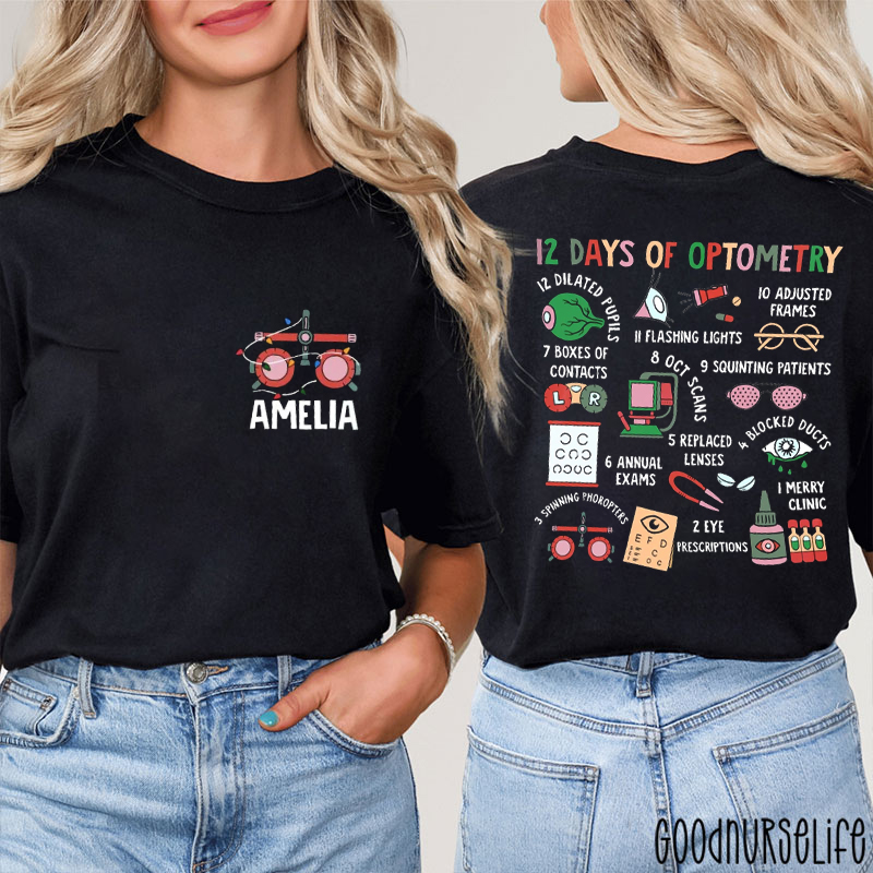 Personalized 12 Days Of Optometry Two Sided T-Shirt