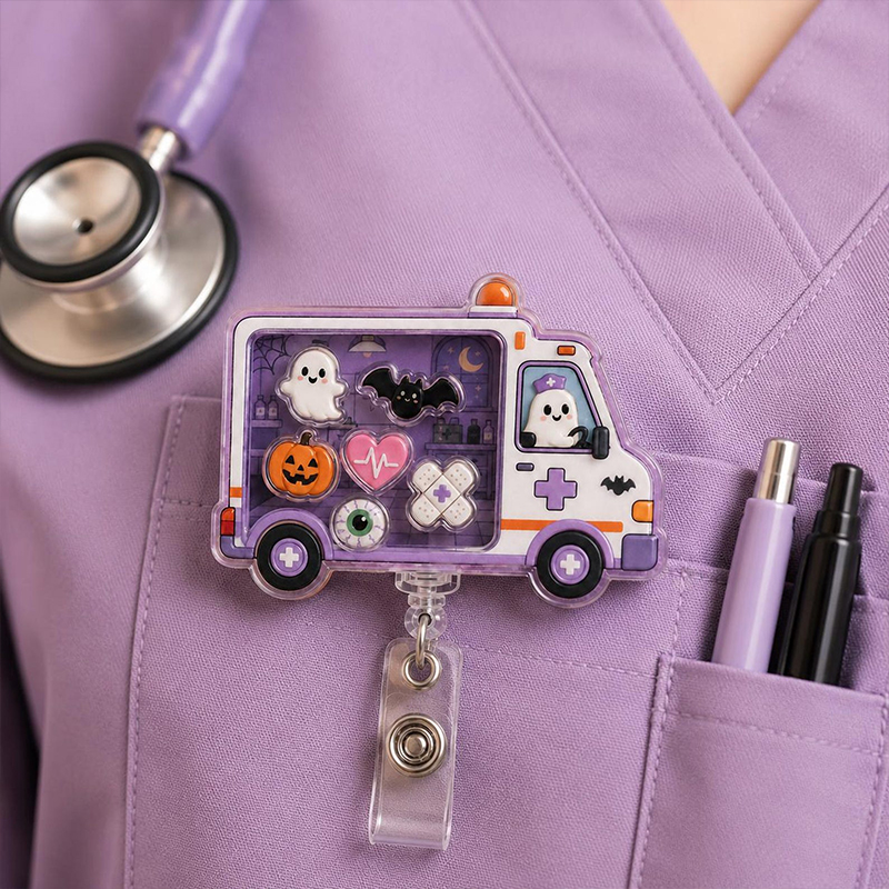 Halloween Ambulance Shaker Badge Reel