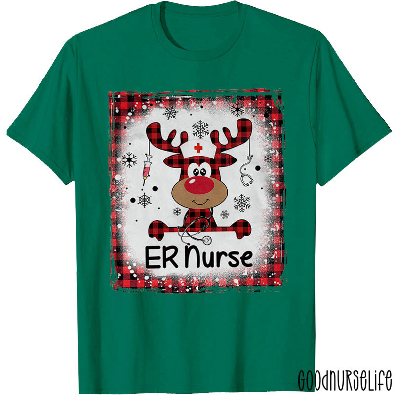 Personalized Christmas Red Plaid Elk Nurse T-shirt