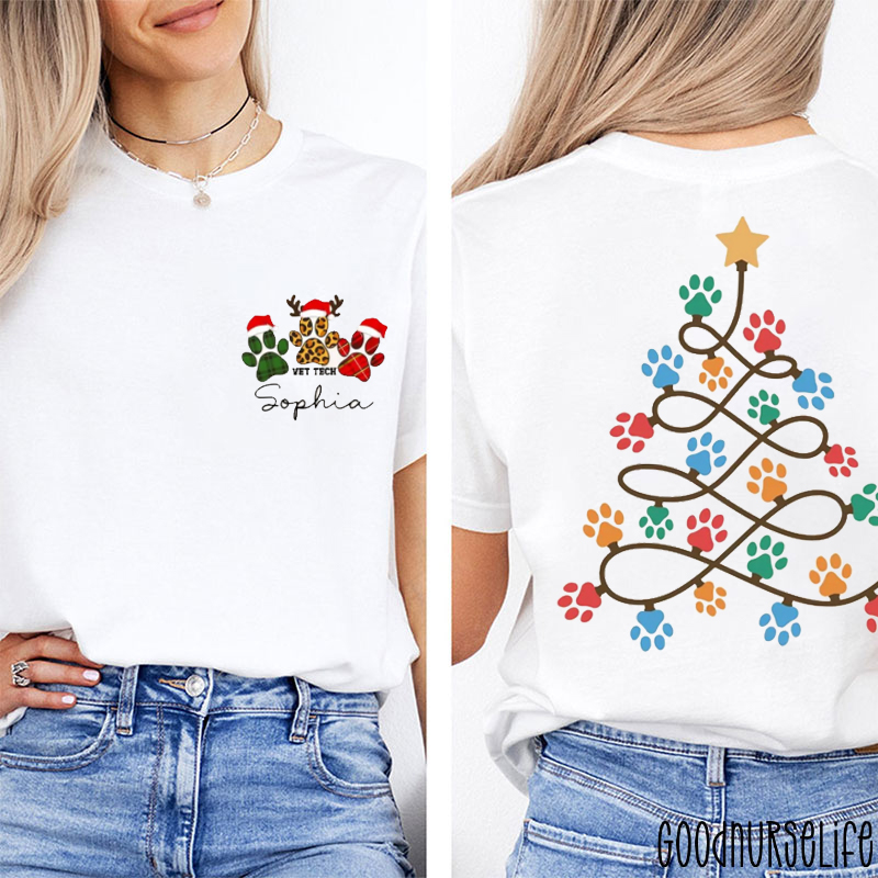 Personalized Holiday Vet Tech Two Sided T-Shirt