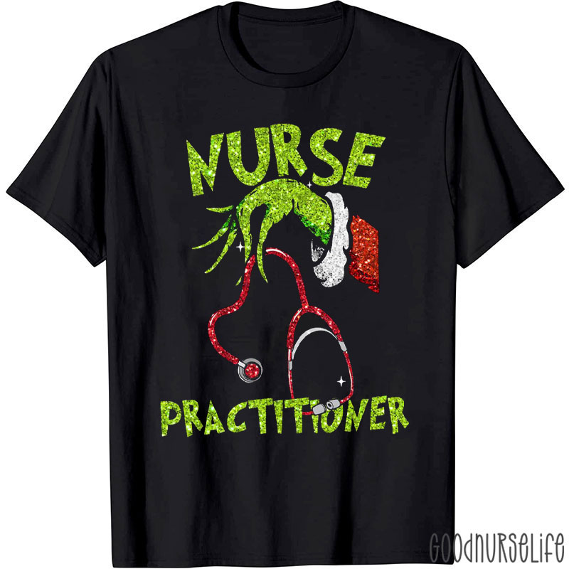 Personalized Christmas Practitioner Glitter Stethoscope Nurse T-Shirt