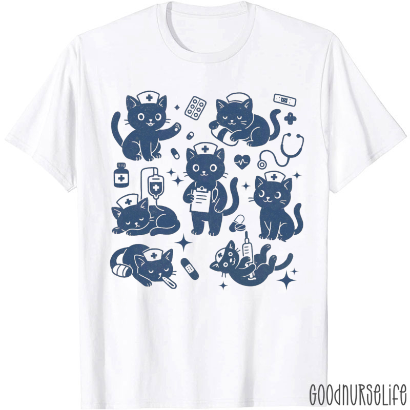 Retro Cat Nursing Staff Nurse T-shirt