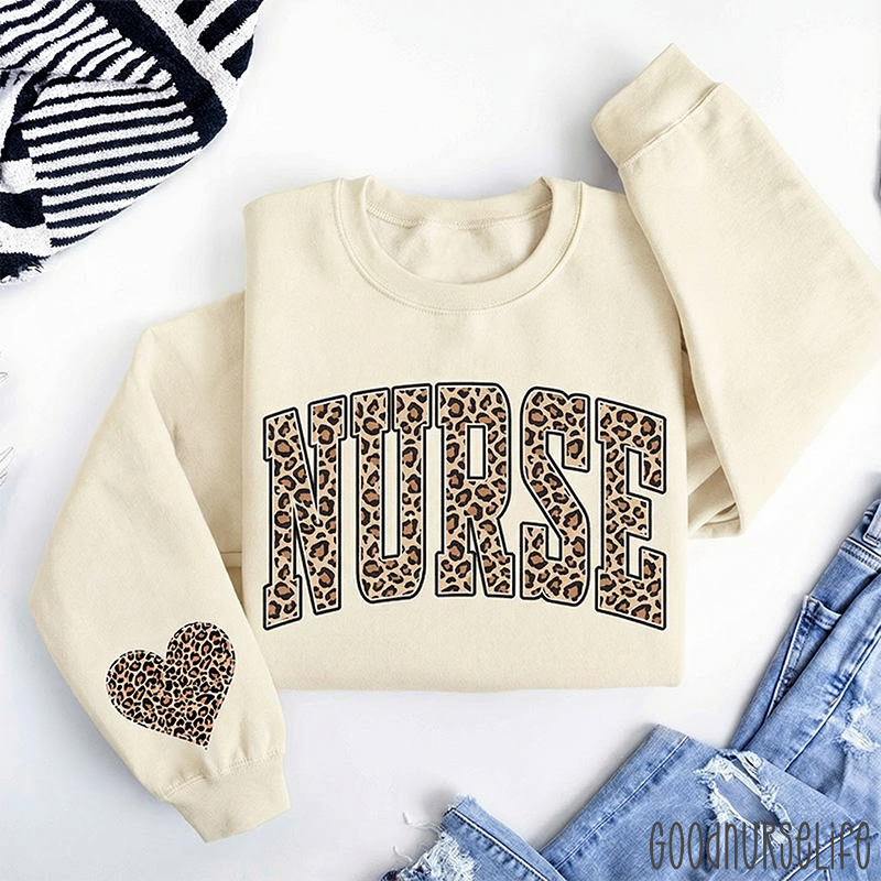 Leopard Heart Nurse Sweatshirt