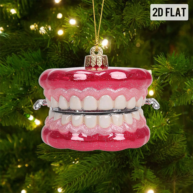2D Flat Wind Up Teeth Acrylic Christmas Ornament