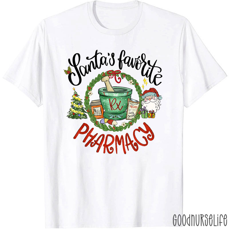 Santa's Favorite Pharmacy Christmas Festive Rx Mortar And Pestle T-Shirt