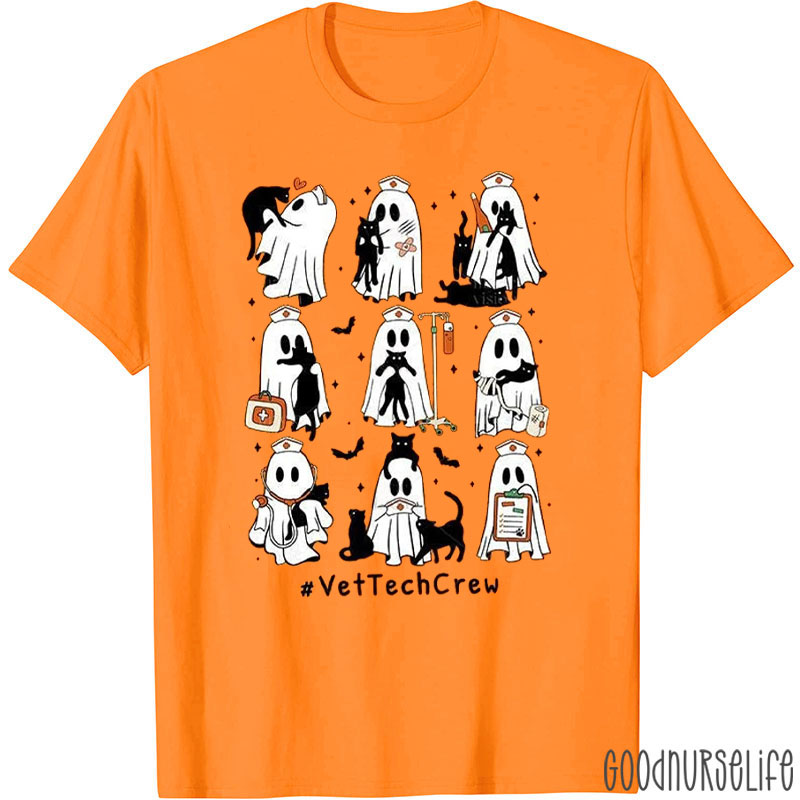 Ghost Vet Techs With Cats Nurse T-Shirt