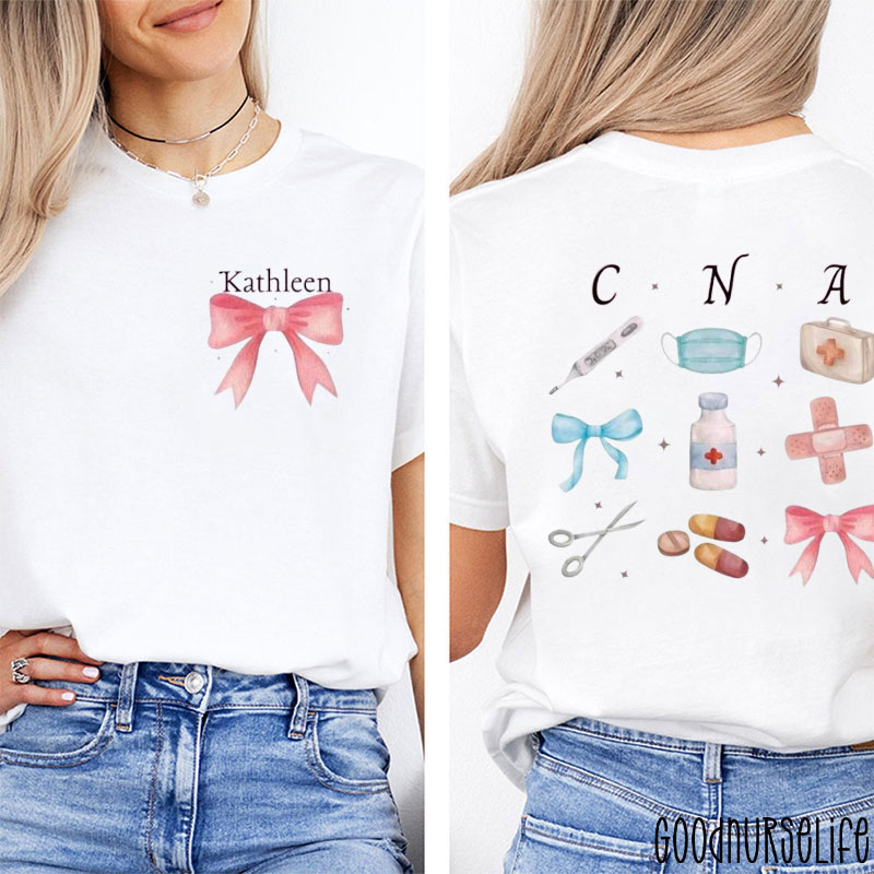 Personalized CNA Coquette Nurse Two Sided T-Shirt
