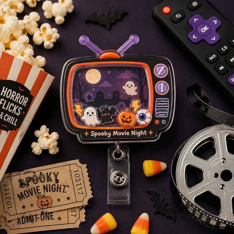 Spooky Movie Night Halloween Shaker Badge Reel