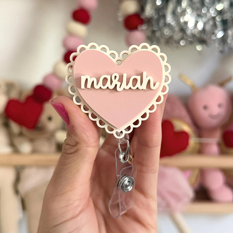 Personalized Name Lace Heart Nurse Badge Reel