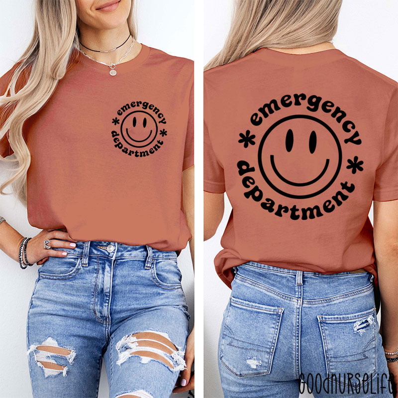 Smiley Face Emergency Department Nurse Two Sided T-Shirt