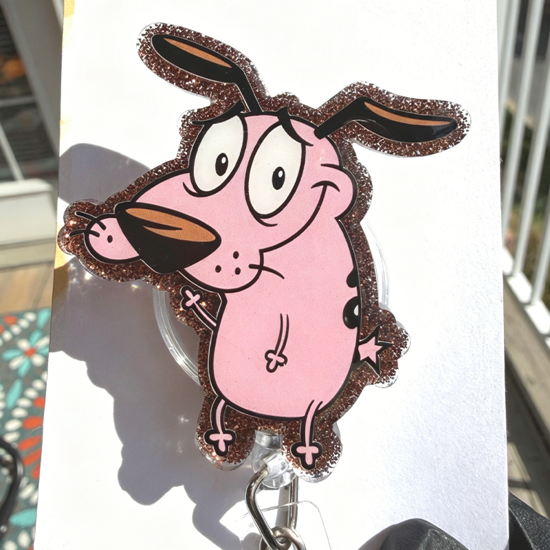 Cute Pink Dog Nurse Badge Reel