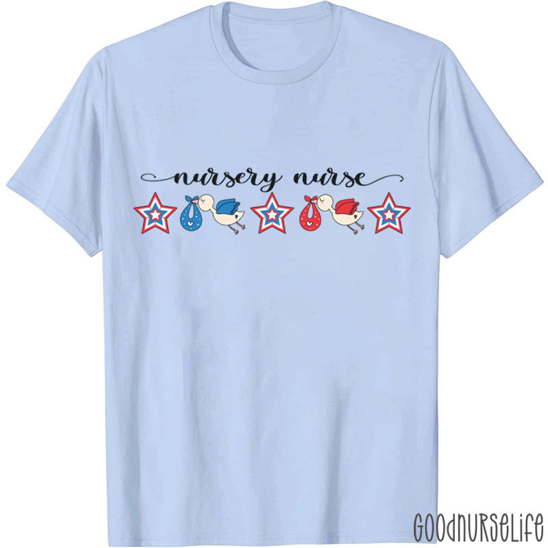 4th Of July Nursery Nurse Stars Infant Stork Nurse T-Shirt